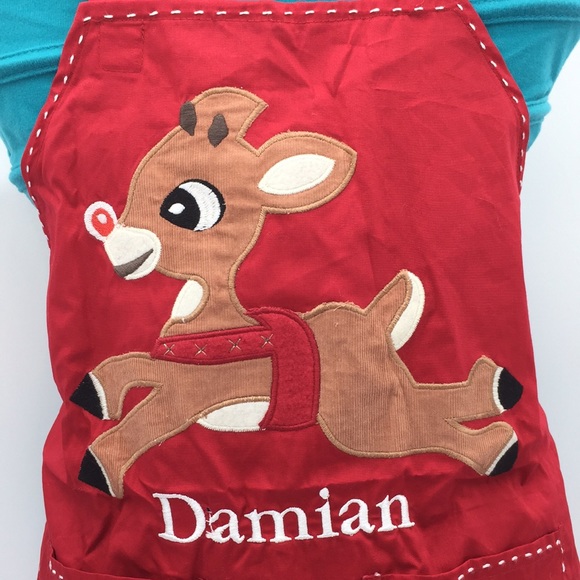 Pottery Barn Kids Christmas Red Rudolph Child Apron Damian Holiday - Picture 12 of 15